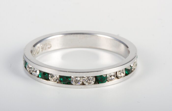 Swarovski Crystal Eternity Ring in Green & Clear Sterling Silver