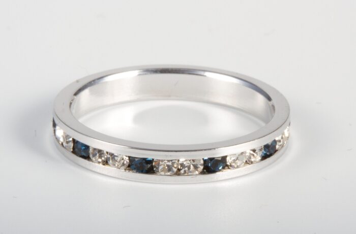 Sterling Silver Channel Set Swarovski Sapphire and Clear Stone ring