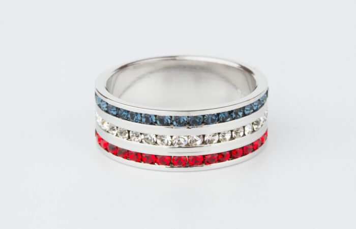 I Love America! Sterling Silver, Red, White and Blue Swarovski Crystal Eternity Ring