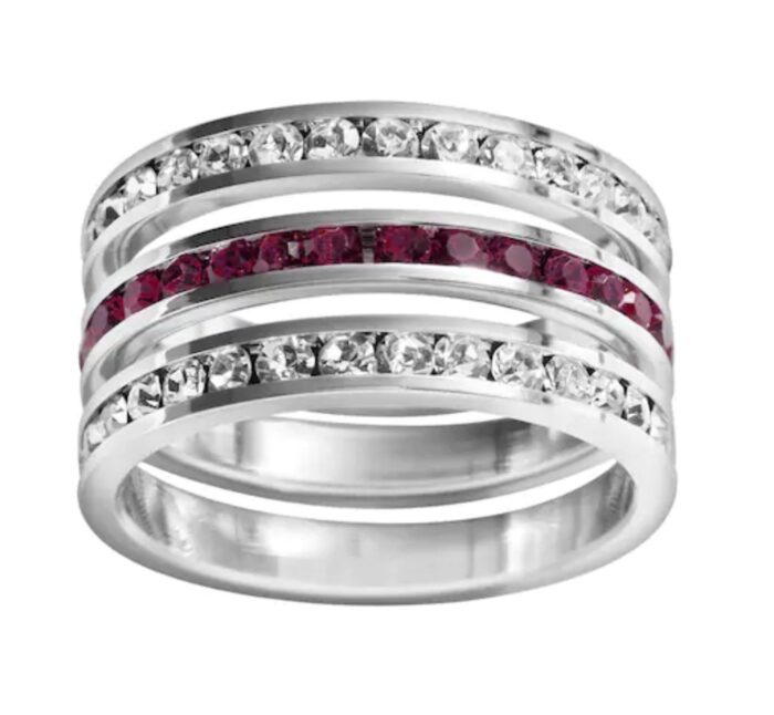 Sterling Silver Eternity Ring Set with Clear and Ruby Swarovski Crystal