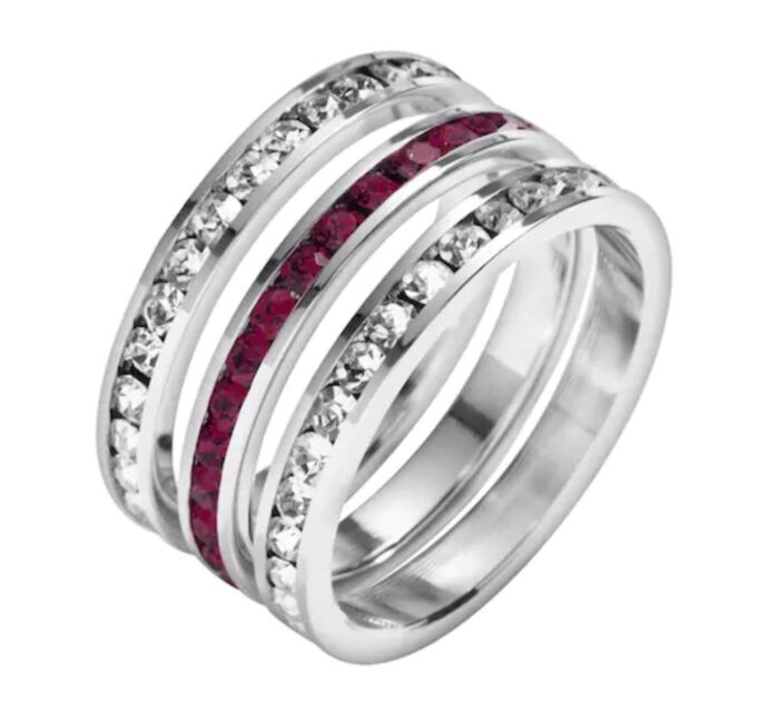 Sterling Silver Eternity Ring Set with Clear and Ruby Swarovski Crystal - Image 2