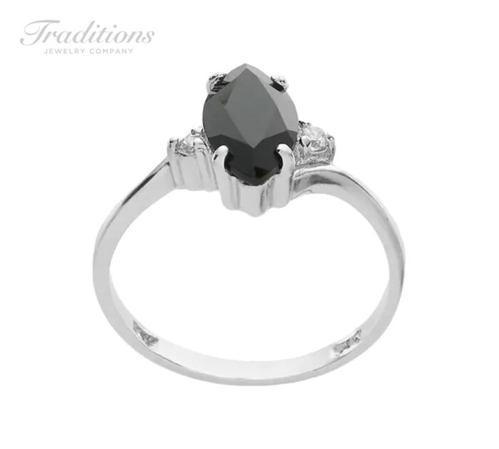 Sterling Silver Marquis cut genuine Onyx with Cubic zirconia accents - Image 2