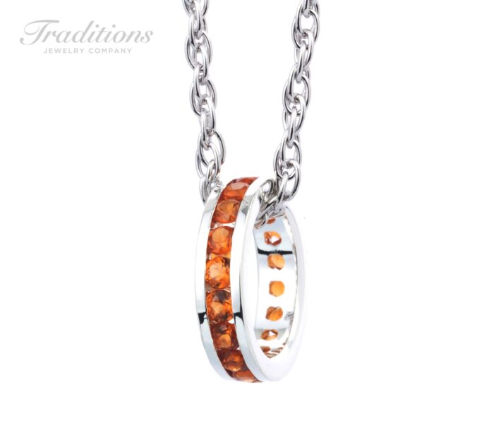 Traditions Semi Precious Sterling Silver Channel-Set Brown Topaz November Birthstone Pendant Charm Necklace