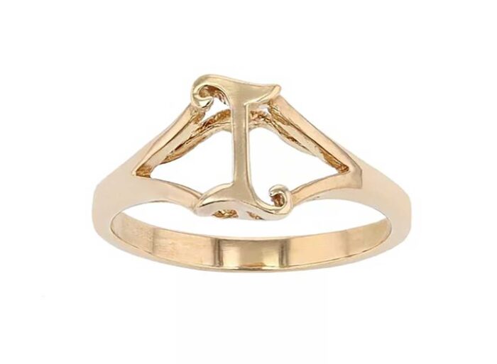 Gold Over Sterling Silver Monogram Initial I Ring