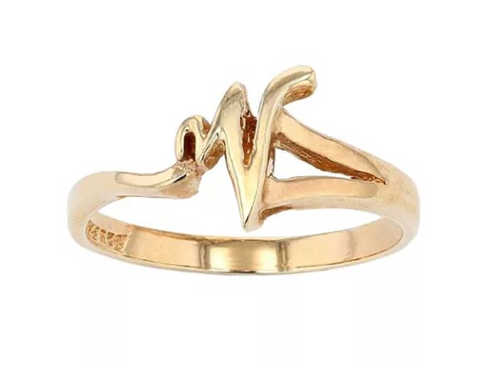 Gold Over Sterling Silver Monogram Initial V Ring