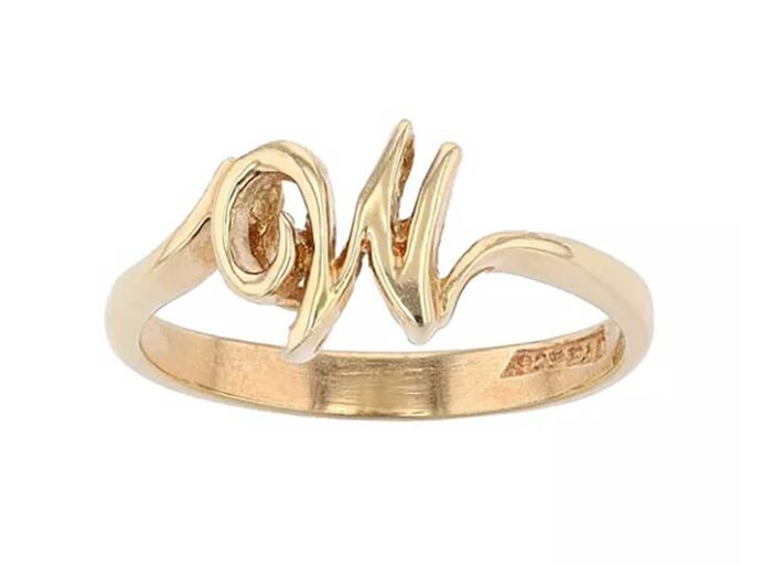 18K Gold over Sterling Silver Monogram Initial W Ring